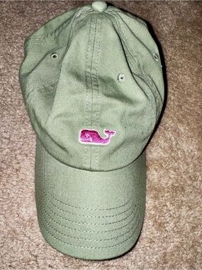 Vineyard Vines Woman’s Olive Baseball Cap with Pink Whale Logo